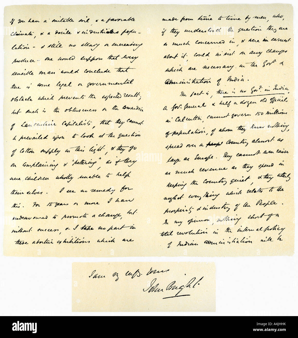 Brief von John Bright zu oberst Rathbone, 23. Januar 1861. Artist: John Bright Stockfoto