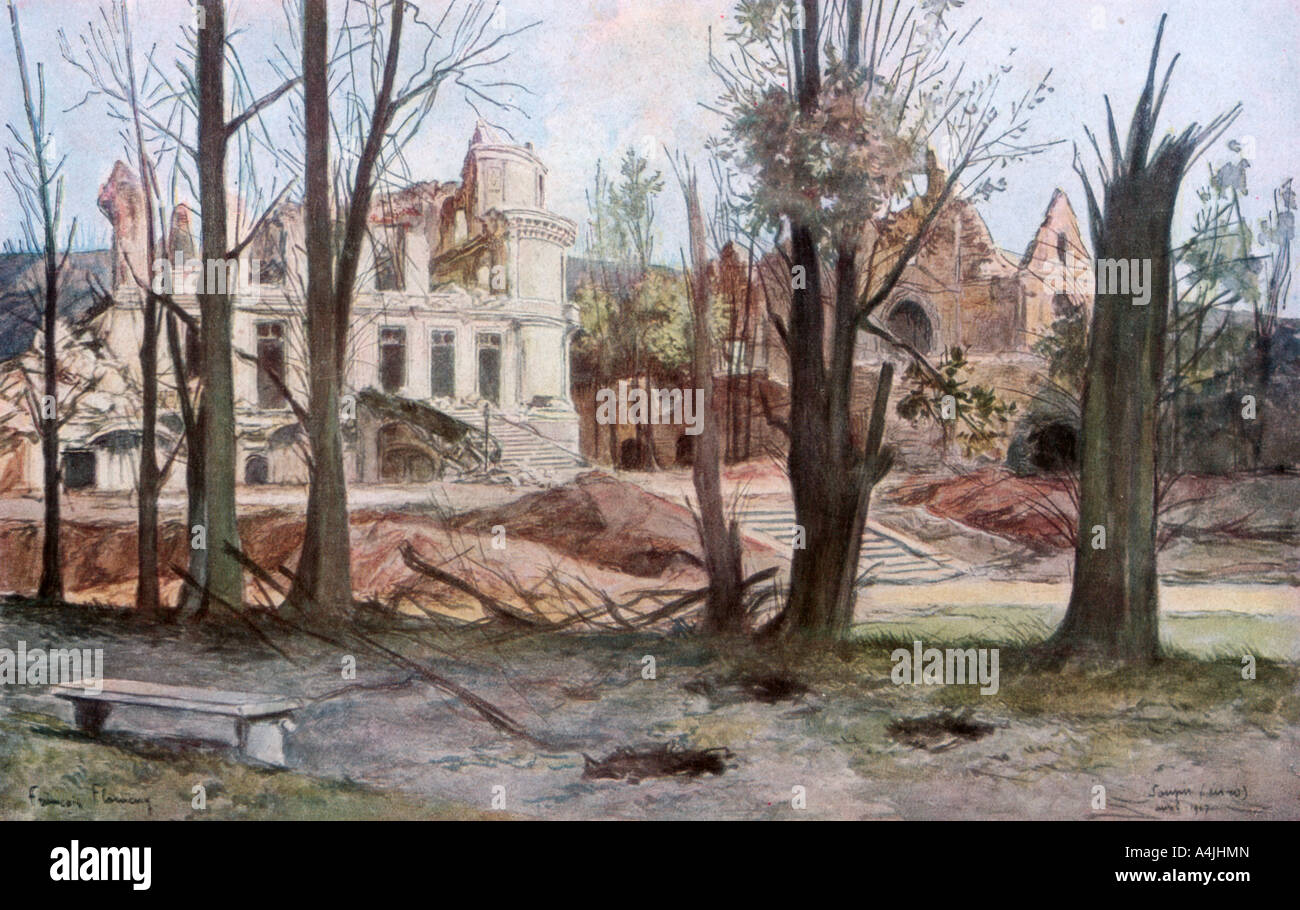 "Die Ruinen eines Hauses, Soupir", Erster Weltkrieg, April 1917 Künstler: Francois Flameng Stockfoto
