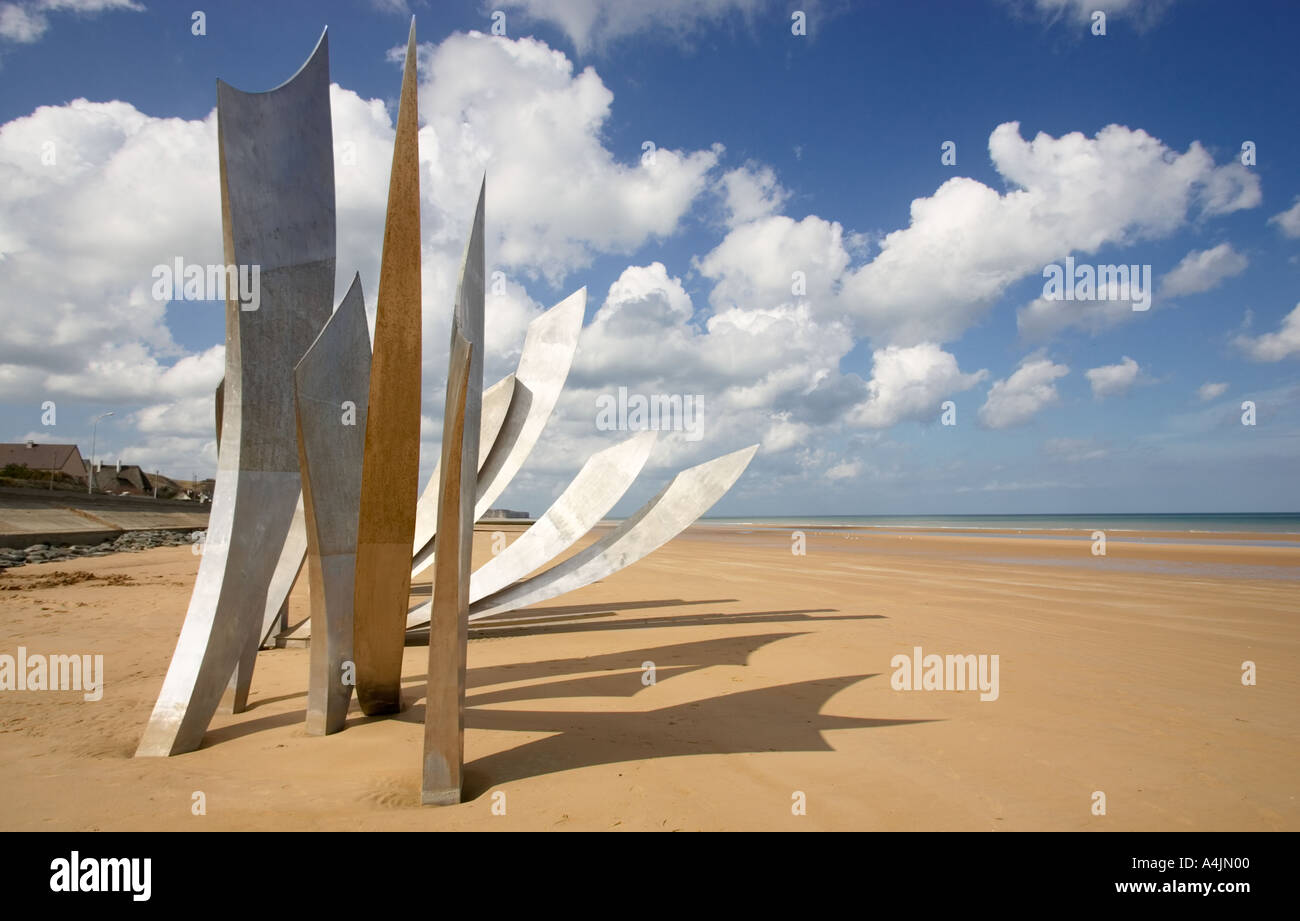 Normandie, Frankreich, Europa - Les Braves Skulptur am 2. Weltkrieg Omaha Beach Stockfoto