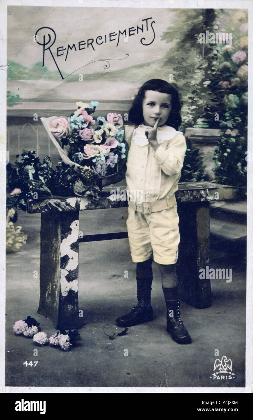 "Danke", vintage Französische Postkarte, c 1900. Artist: Unbekannt Stockfoto