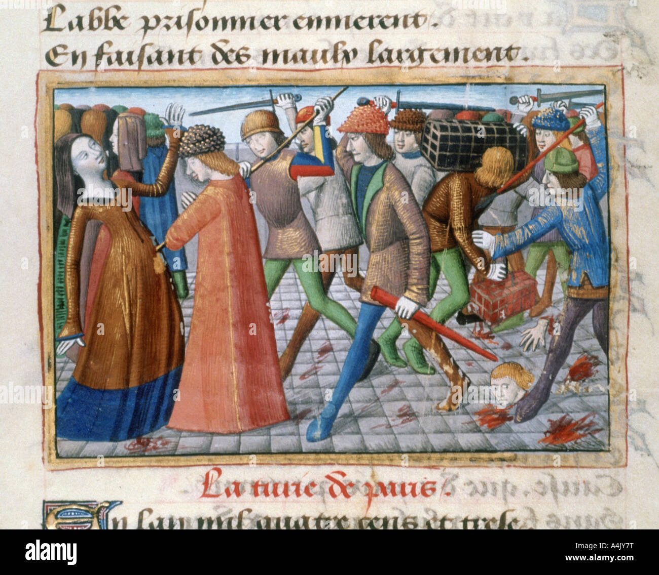 Massaker an den Einwohnern von Paris, Mai 1413, (1484). Artist: Unbekannt Stockfoto