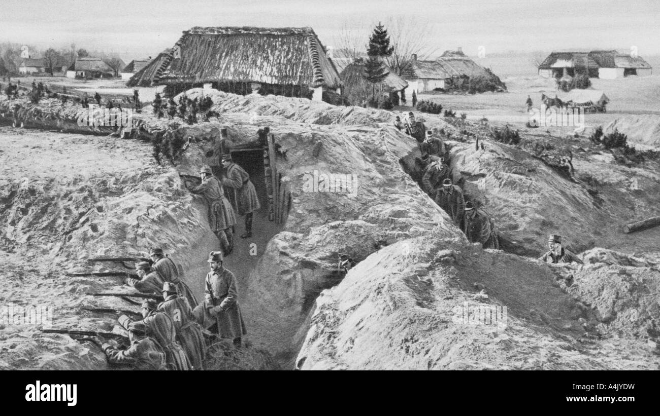 Deutsche Infanterie in den Gräben an Jasionna, Polen, der Erste Weltkrieg, 1915. Artist: Unbekannt Stockfoto