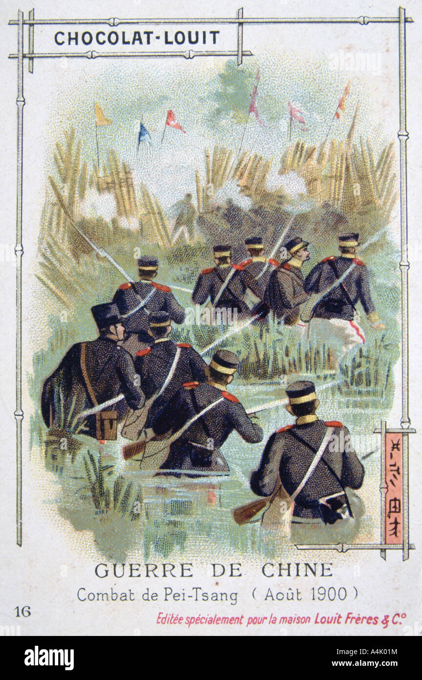 Bekämpfung bei Pei-Tsang, China, Boxeraufstand, August 1900. Artist: Unbekannt Stockfoto