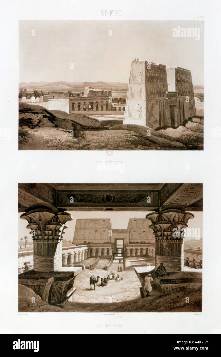 Tempelfassade und Interieur, Edfu, Ägypten, 1841. Künstler: Himley Stockfoto