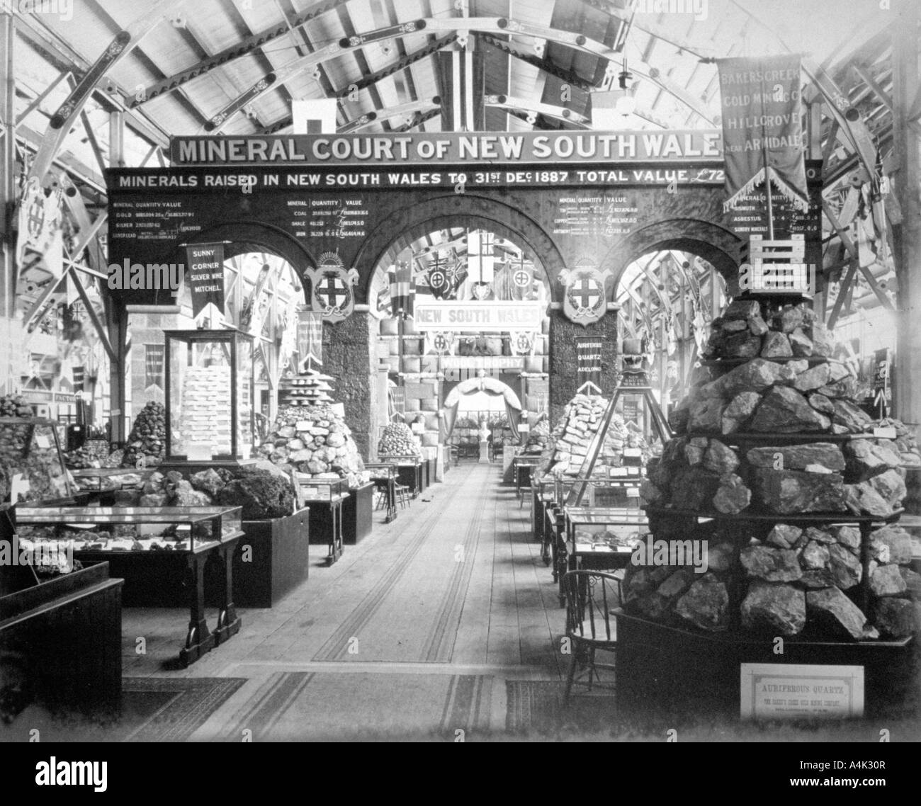Mineralische Court of New South Wales, Centennial internationale Ausstellung, Australien, 1888. Künstler: O'Shamessy Stockfoto