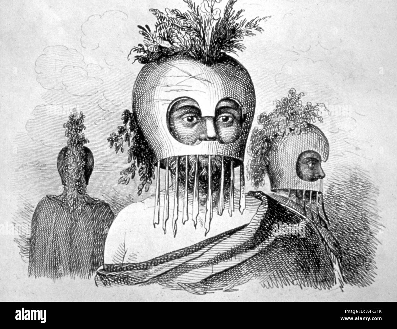 "Hawaiian Mann mit einem Kürbis Maske', 18. Artist: John Webber Stockfoto