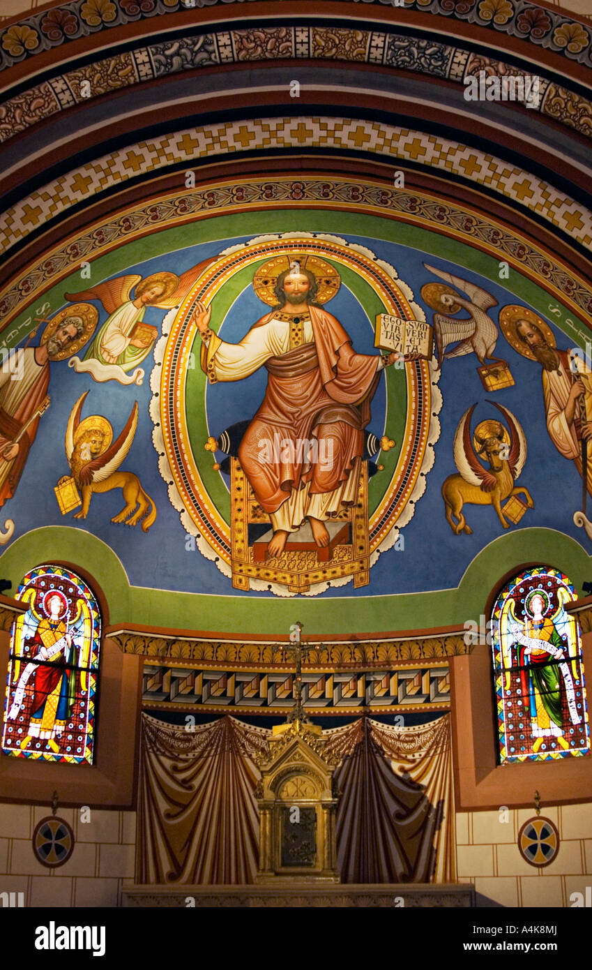 Malte mittelalterlichen Decke in der Kirche von Eguisheim Elsass Haut-Rhin-Frankreich Stockfoto