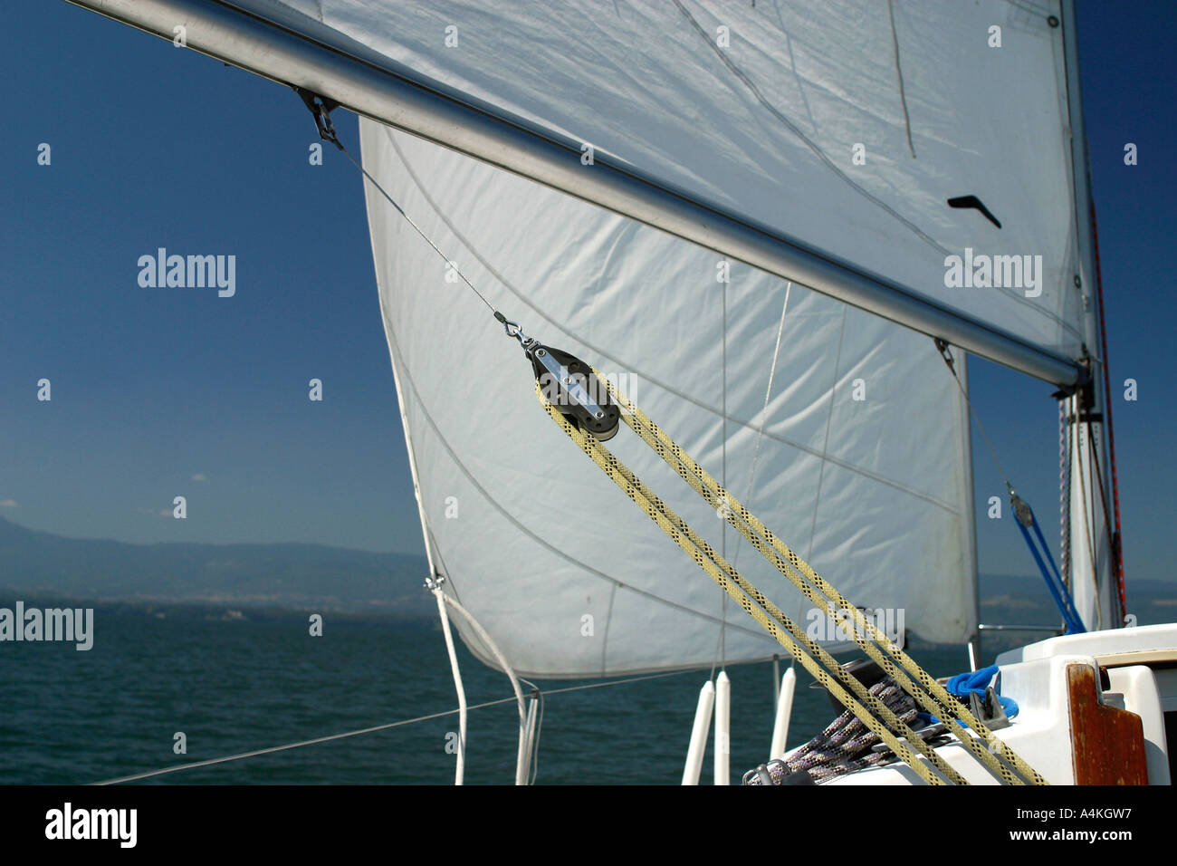 Schweiz, Genfer See, Segelboot, close-up Stockfoto