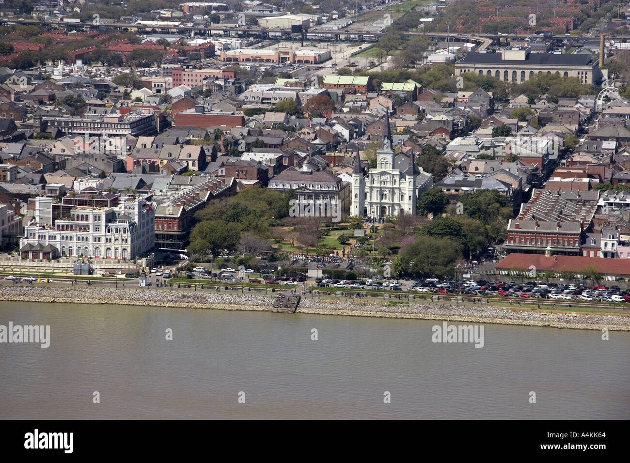 Luftbild von Jackson Square und St. Louis Cathedral im French Quarter von New Orleans Louisiana Stockfoto