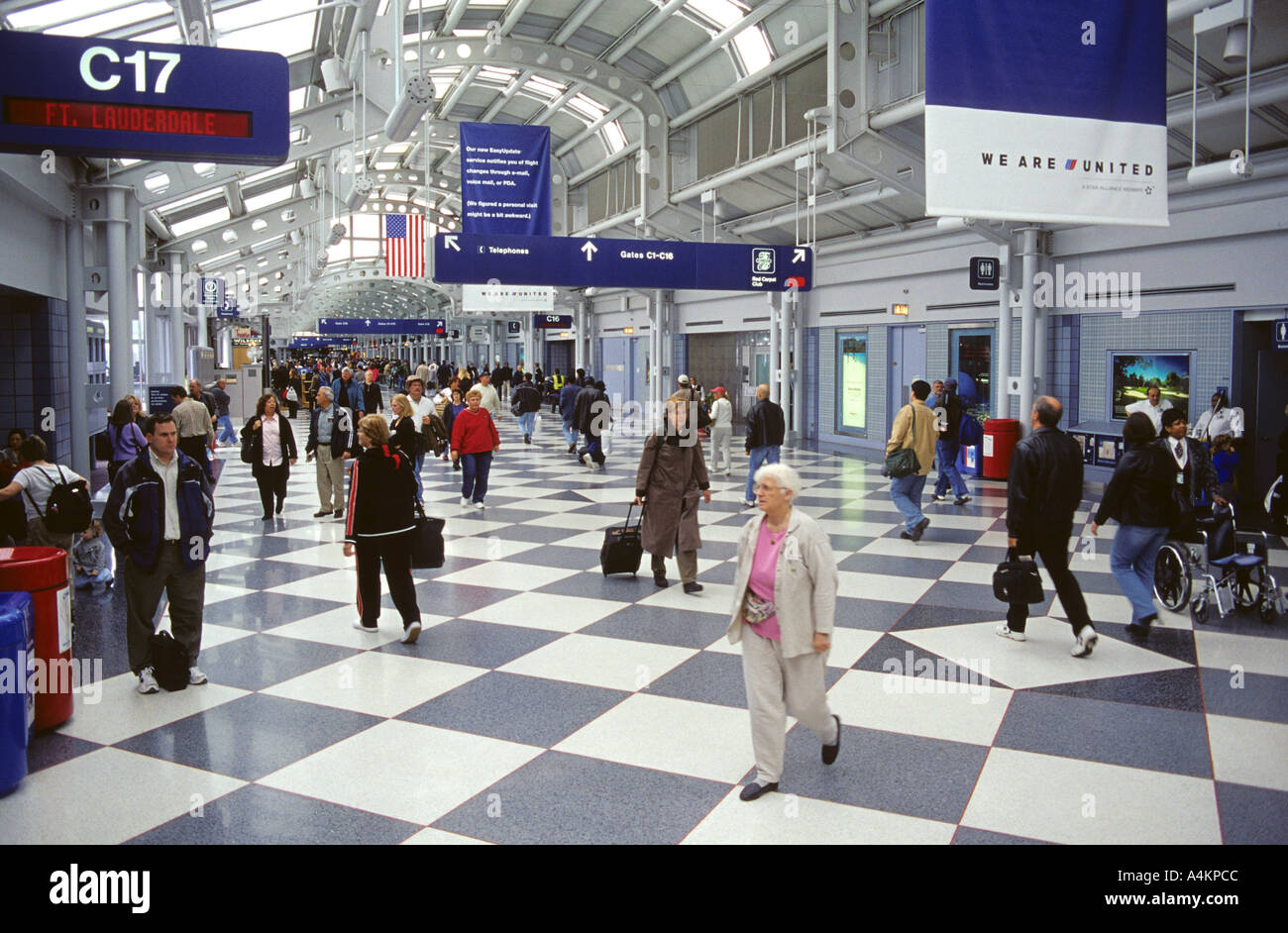 United Airlines-Halle am O Hare Air Terminal in Chicago IL Stockfoto