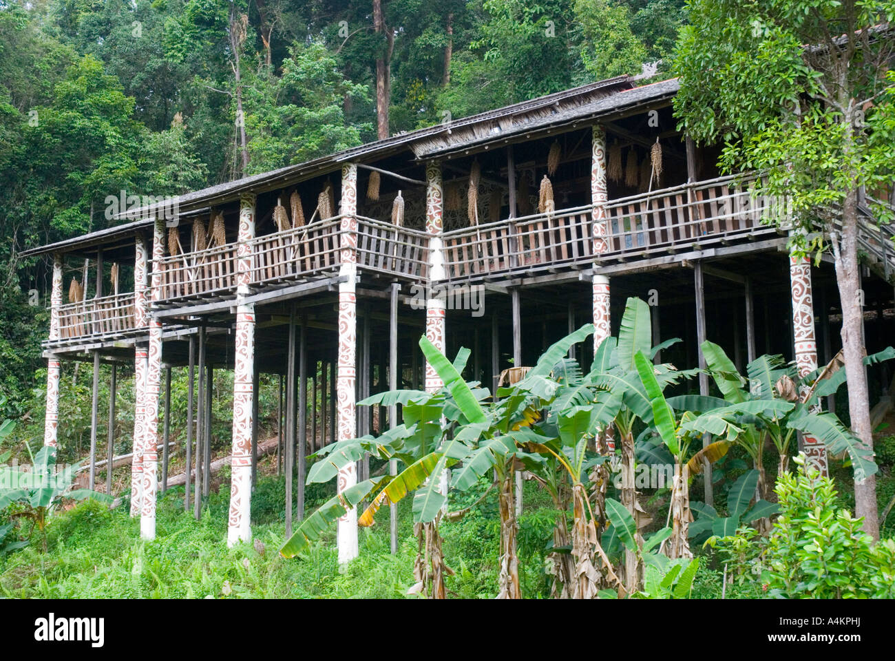Eine Iban-lange-Haus im Centre Culturel Sarawak Stockfoto