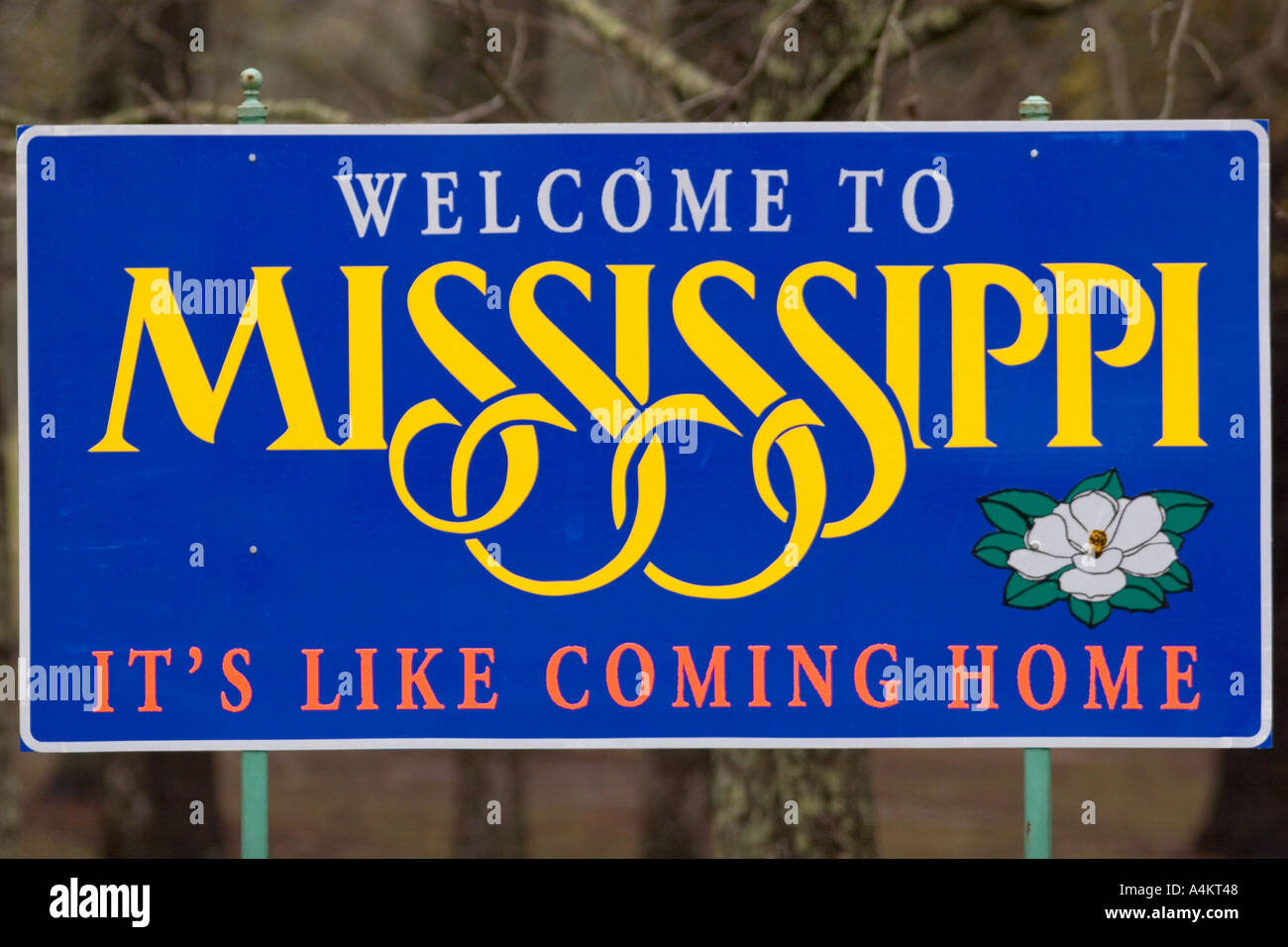Ein Straßenschild begrüßen Sie Mississippi state Stockfoto