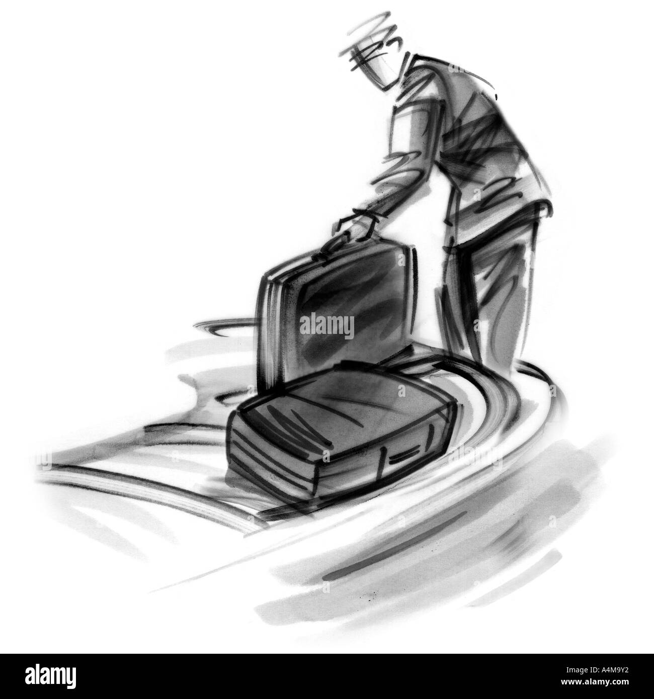 Mann für Gepäck auf Karussell Stockfoto