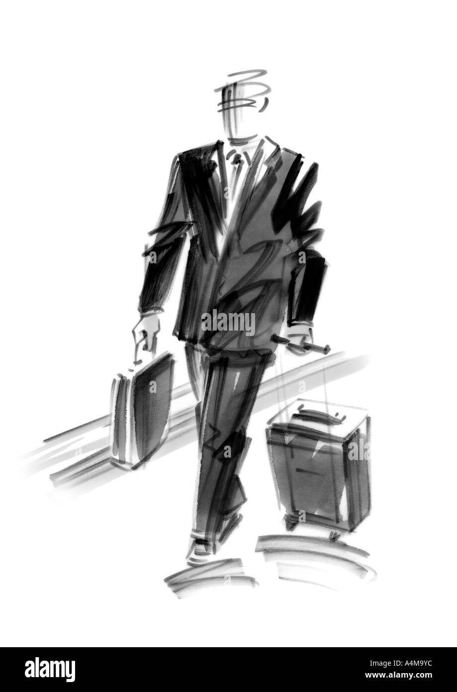 Geschäftsmann ziehen Koffer Stockfoto
