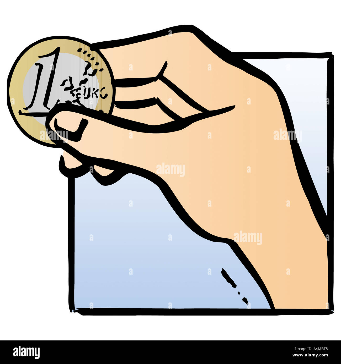 Hand, die ein-Euro-Münze Stockfoto