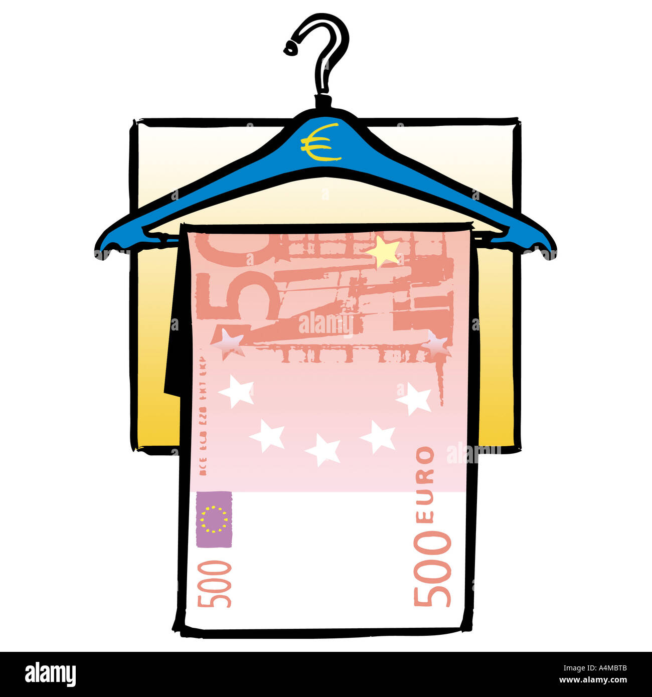 Fünfhundert-Euro-Schein auf Kleiderbügel Stockfoto
