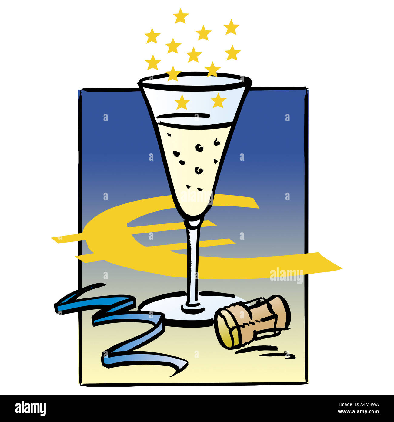 Glas Champagner und Euro-symbol Stockfoto