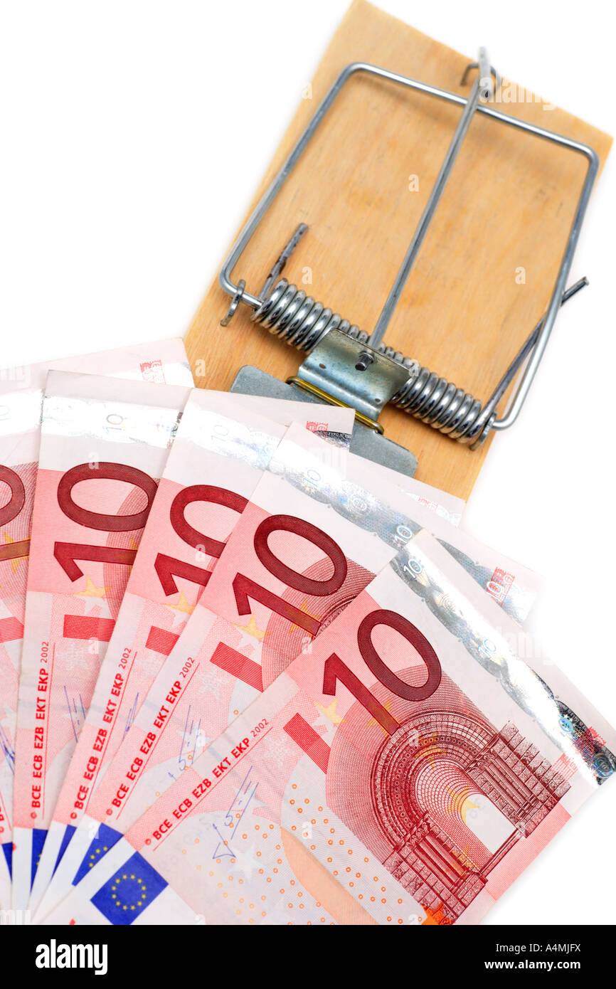 Mausefallen Sie mit Euro-Währung Geld Falle Angabe Stockfoto