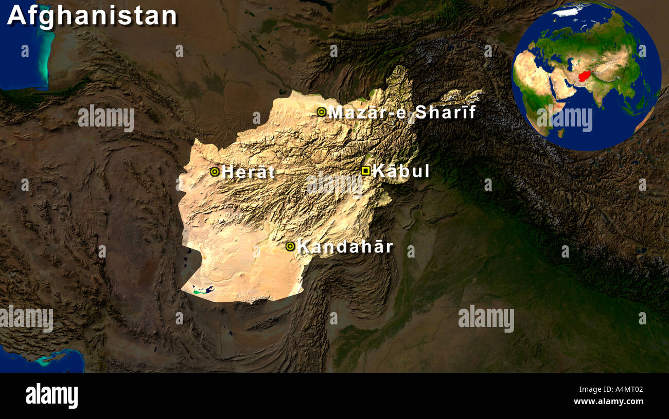 Hervorgehobene Satellitenbild von Afghanistan, Herat Kabul Kandahar und ...