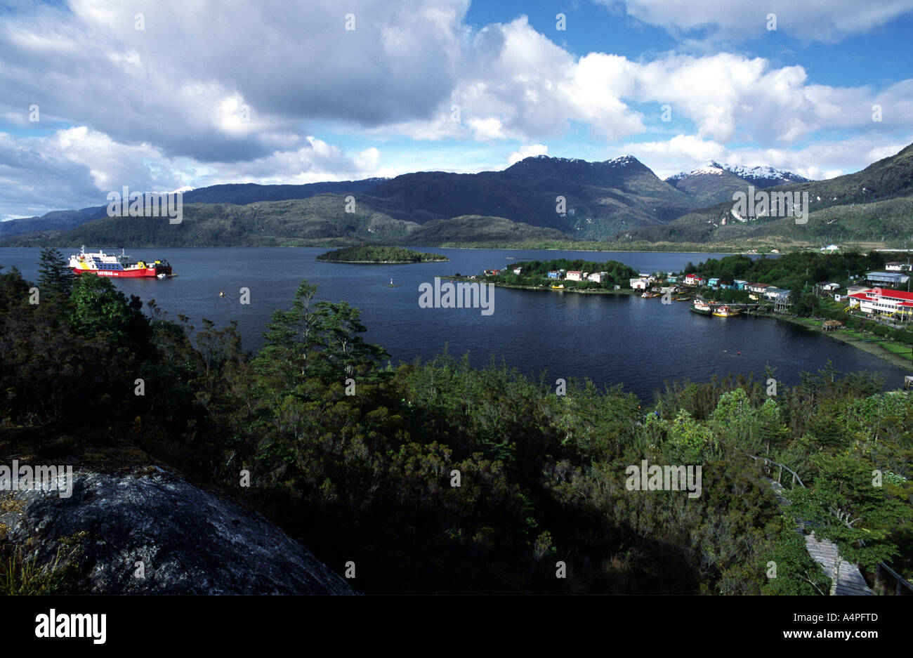 Puerto Eden einzige Siedlung in der patagonischen Fjorde Patagonia Chile Südamerika Stockfoto