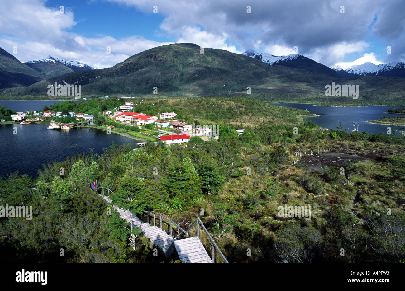 Puerto Eden einzige Siedlung in der patagonischen Fjorde Patagonia Chile Südamerika Stockfoto