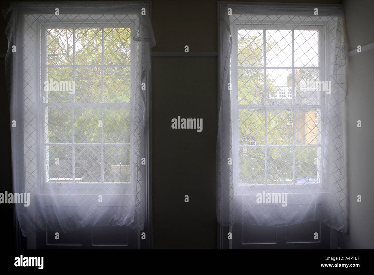 Fenster und Gardinen. Stockfoto