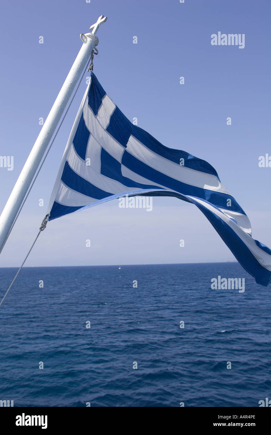 Nahaufnahme der griechischen Flagge im Wind flattern Stockfoto