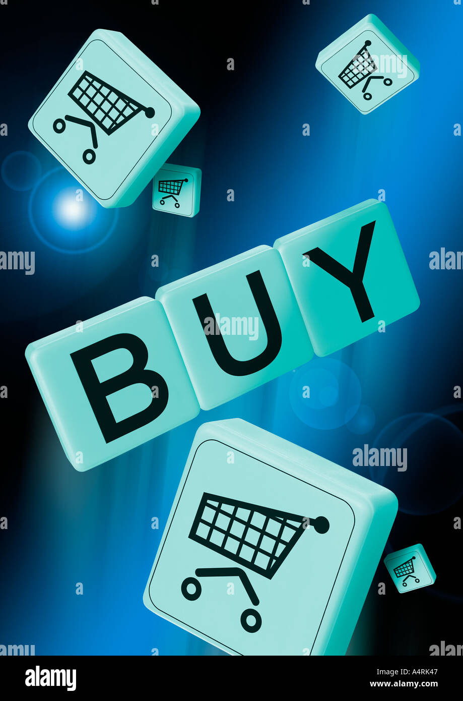 shopping Carts und Buchstaben sagen kaufen Spielsteine Mit Einkaufswagen Und Buchstaben Stockfoto