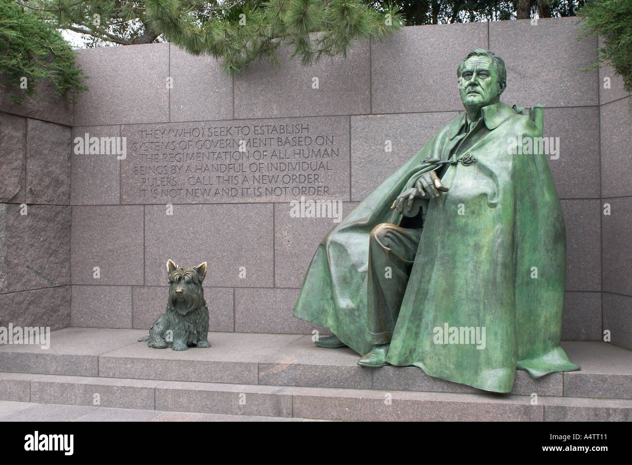 Franklin D Roosevelt und Hund Statue Teil des FDR Memorial in Washington, D.C. Stockfoto