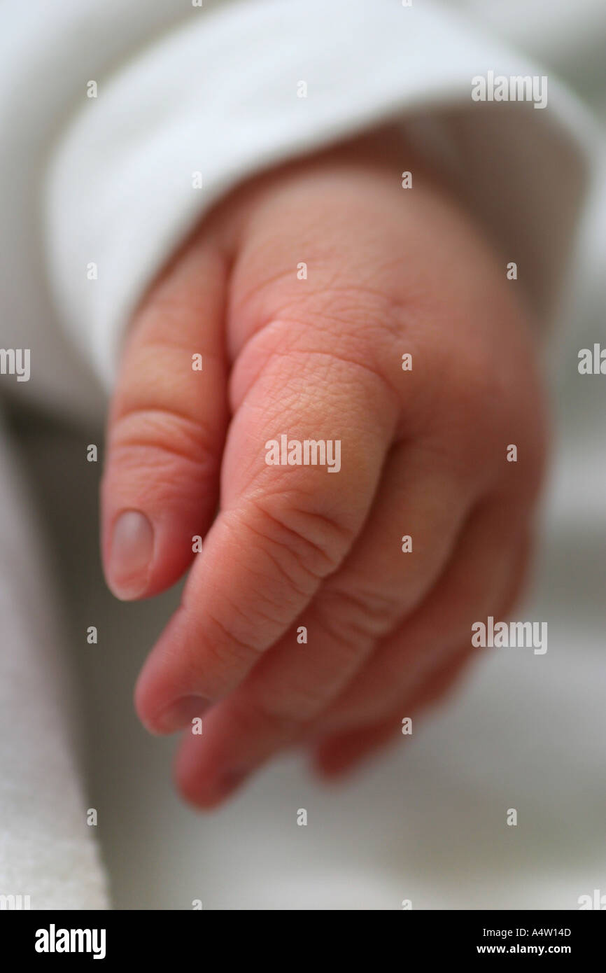 Nahaufnahme eines Säuglings Hand Stockfoto