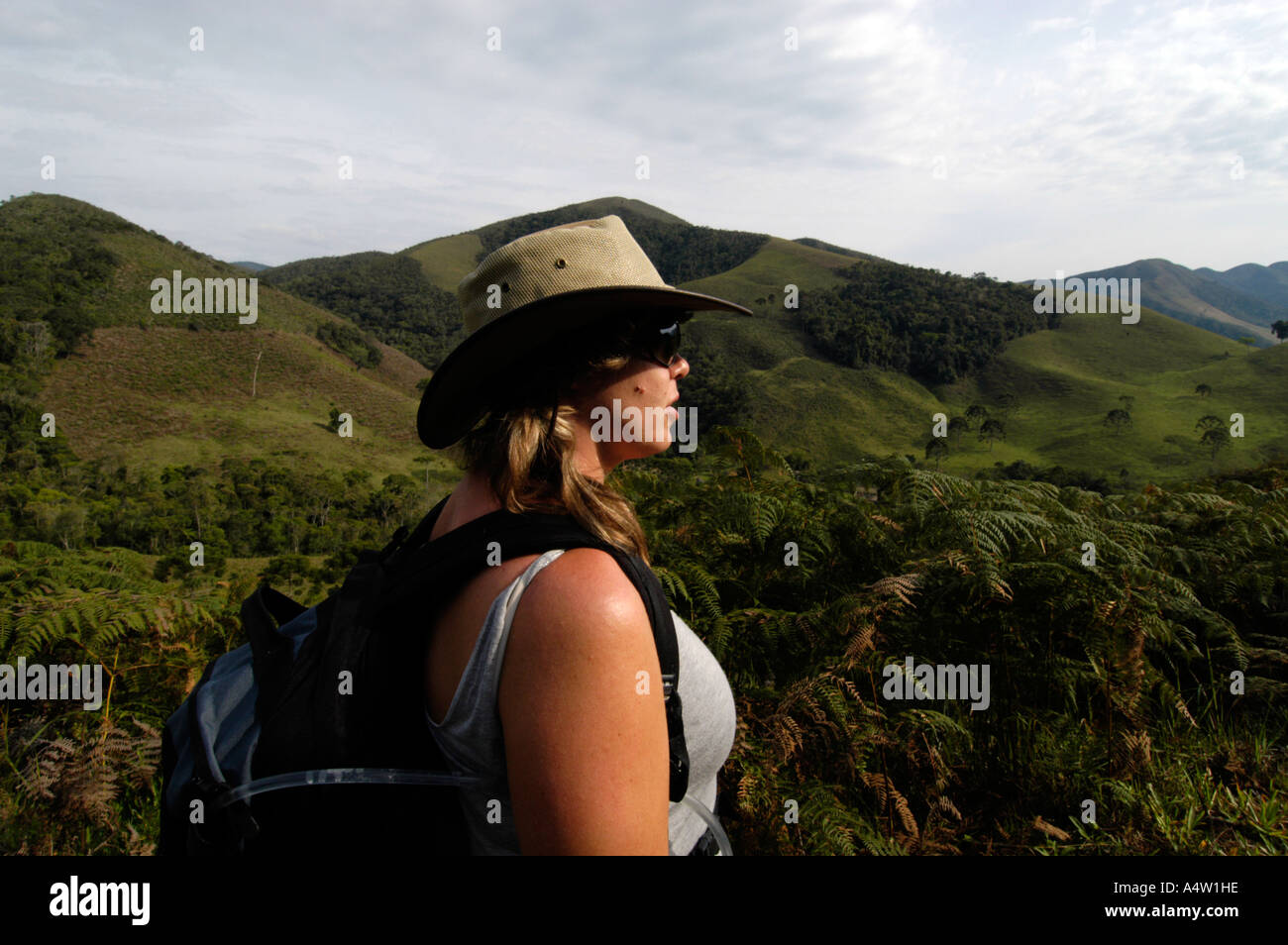 Frau, Wandern in der Serra da Bocaina Nationalpark, Brasilien Stockfoto