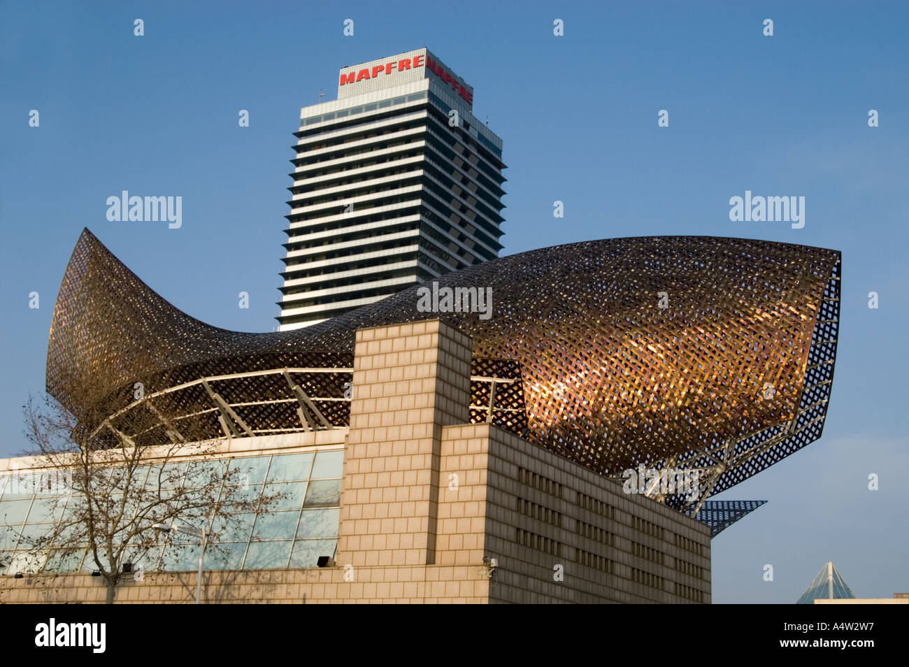 Fisch Skulptur von Frank Gehry am Port Olimpic in Barcelona, Barcelona-Spanien Stockfoto