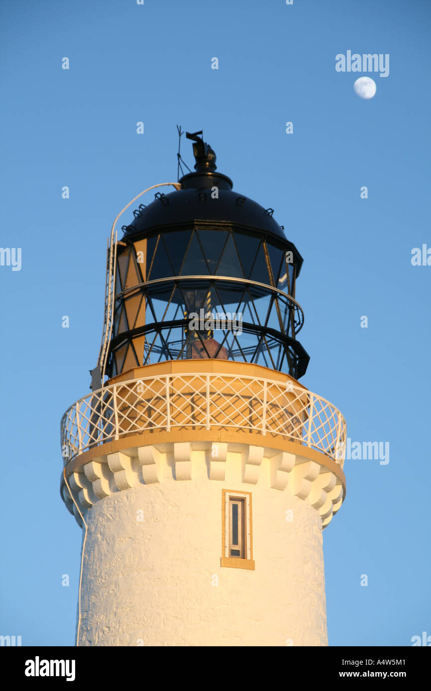 Mull of Galloway Leuchtturm und Mond, Schottland Stockfoto