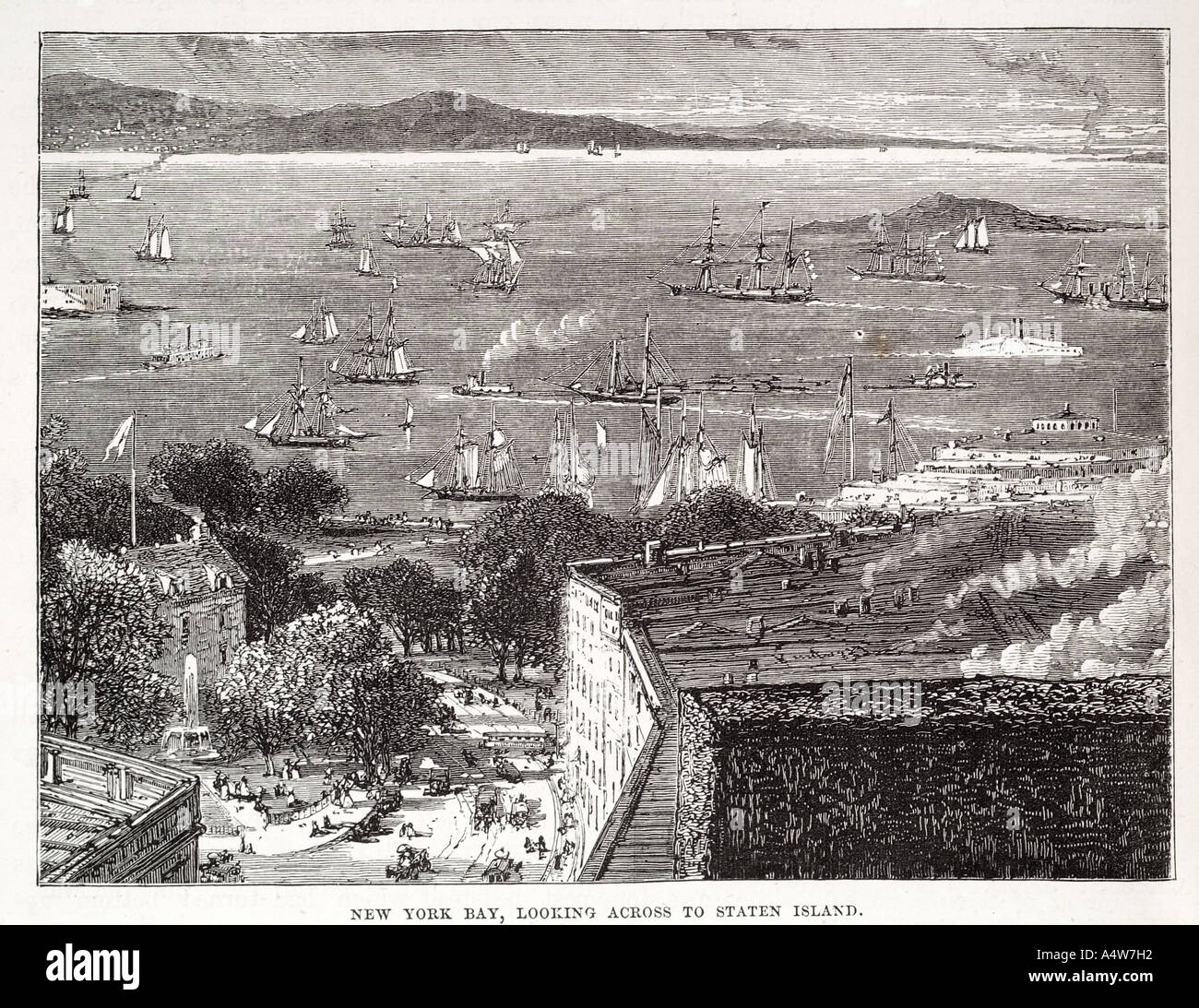 New York Bay Staten Island USA Amerika Hafen Mündung Schiff Segel Boot Bootstransport nautischen Ufer Küste Stockfoto