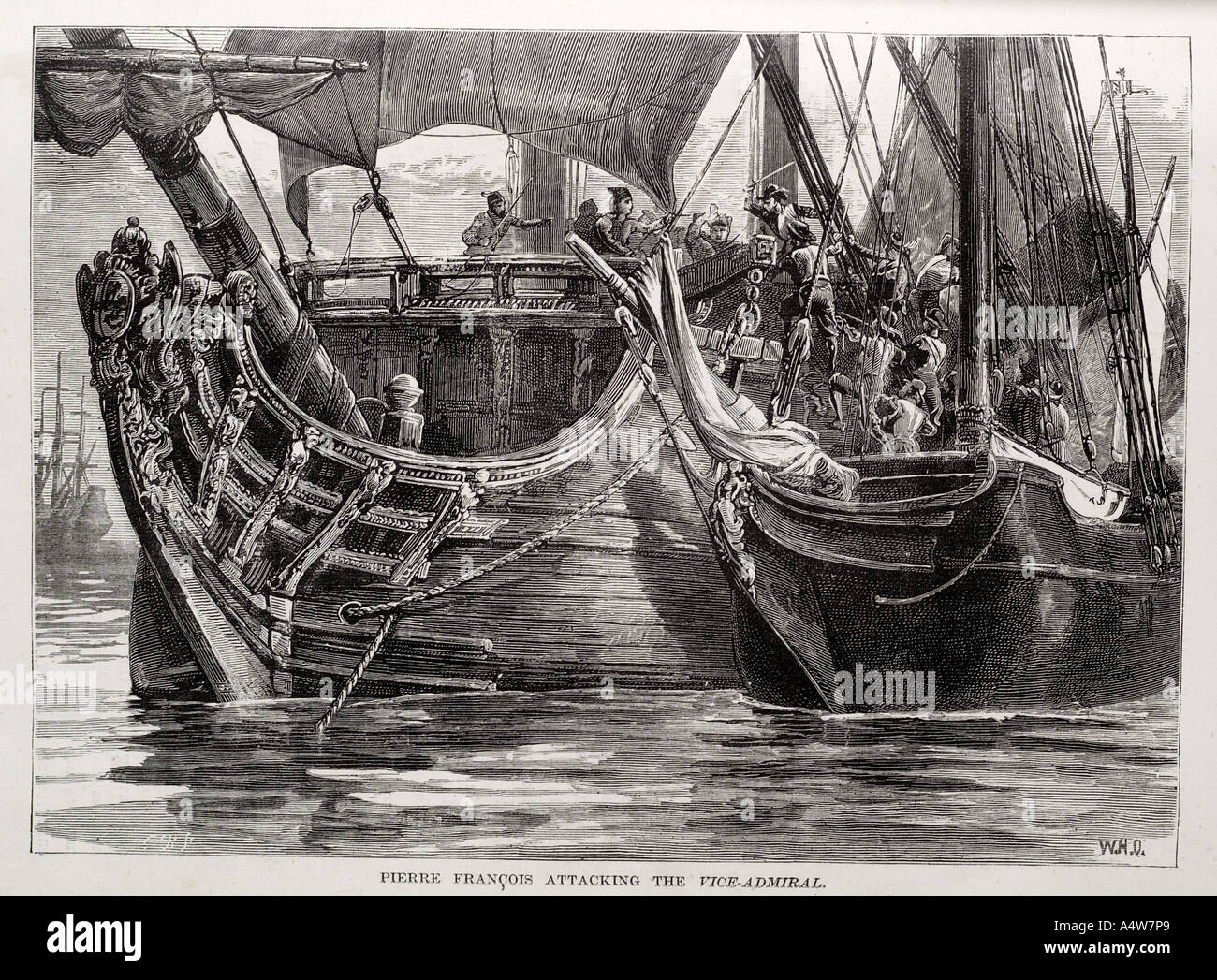 Pierre François Kampf Erfassung Krieg kämpfen Vizeadmiral Seemann Board Greifer neben Schiff Boot Marine Marine Nautik Stockfoto