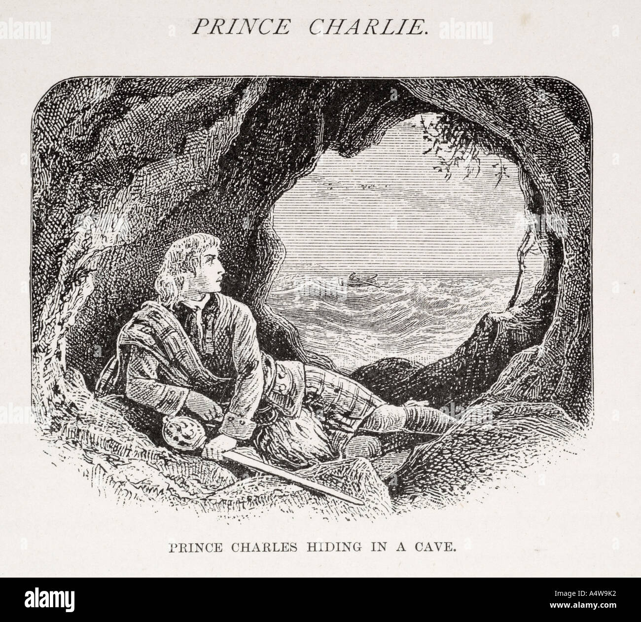 Bonnie Prince Charles Charlie Edward Stuart Schlacht Culloden Scotland Scottish Jacobite Aufstand flohen Frankreich versteckt Höhle entkommen Stockfoto
