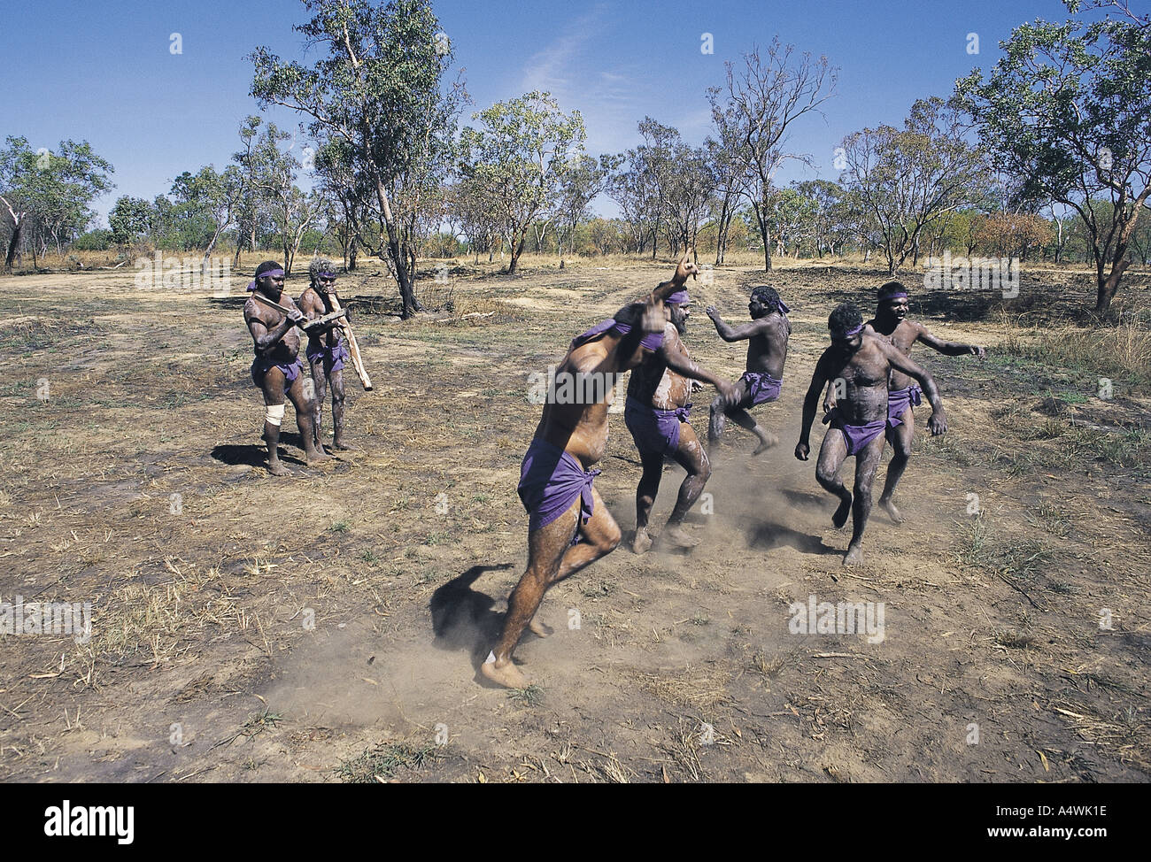 Aborigines Jawoyn Stammes Männer Durchführung Kakadu in Arnhemland Australien tanzen Stockfoto