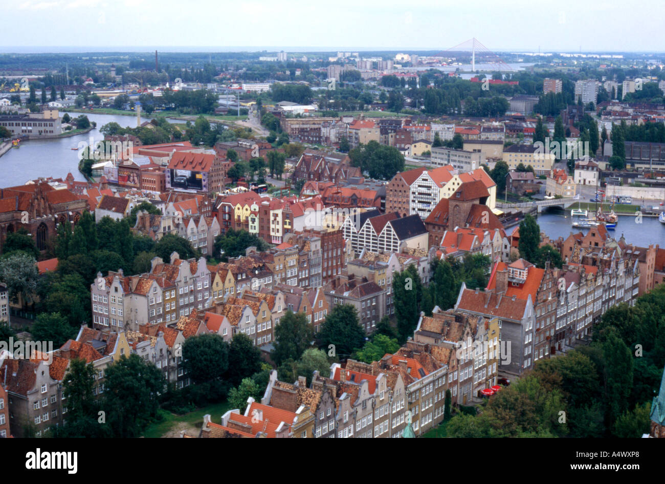 Panorama von Danzig aus Marienkirche Stockfoto