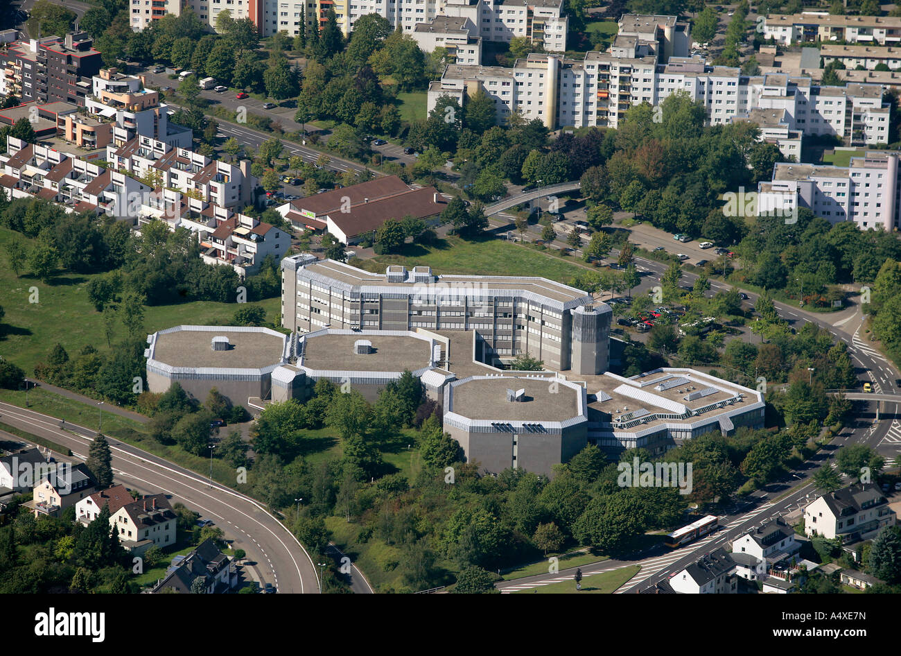 Dieser Aussichtspunkt zeigt einen Teil des deutschen Archivs in Koblenz, Rheinland-Pfalz, Deutschland. Stockfoto