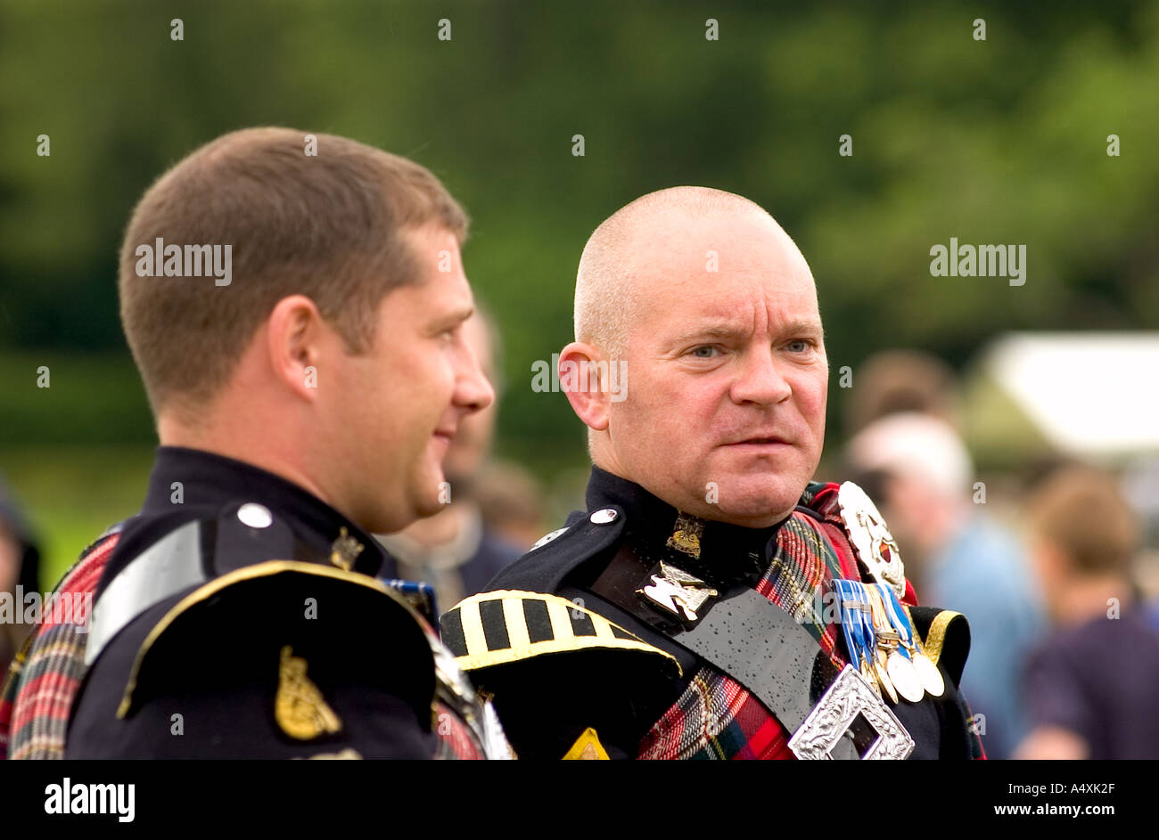 Schottische Pipe Band Spieler eine Pause Stockfoto