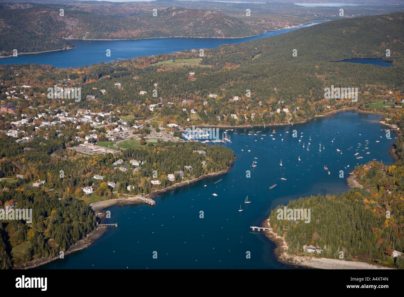 Northeast Harbor Maine aus der Luft USA Stockfoto