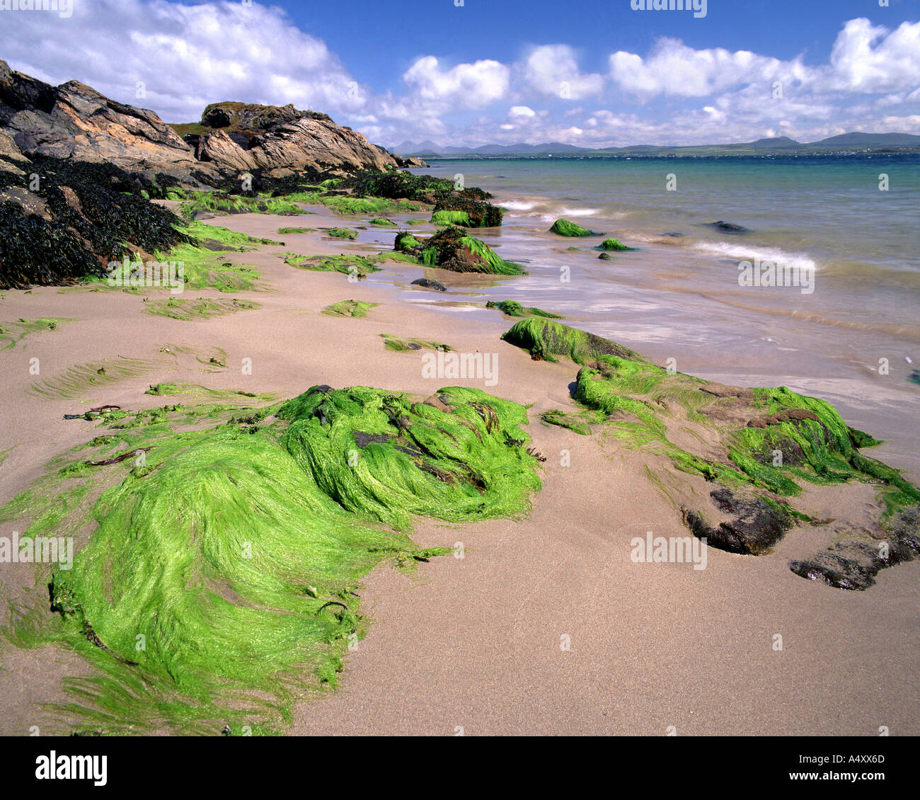 GB - innere Hebriden: Port Ban auf Islay mit Paps of Jura im Hintergrund Stockfoto