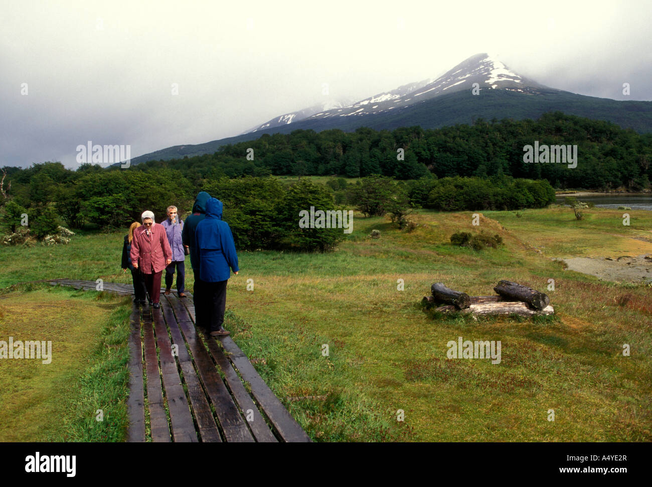 Leute, Touristen, Besucher, Reisegruppe, die lapataia Bucht zum Nationalpark Tierra del Fuego, Ushuaia, Tierra del Fuego Provinz, Argentinien Stockfoto