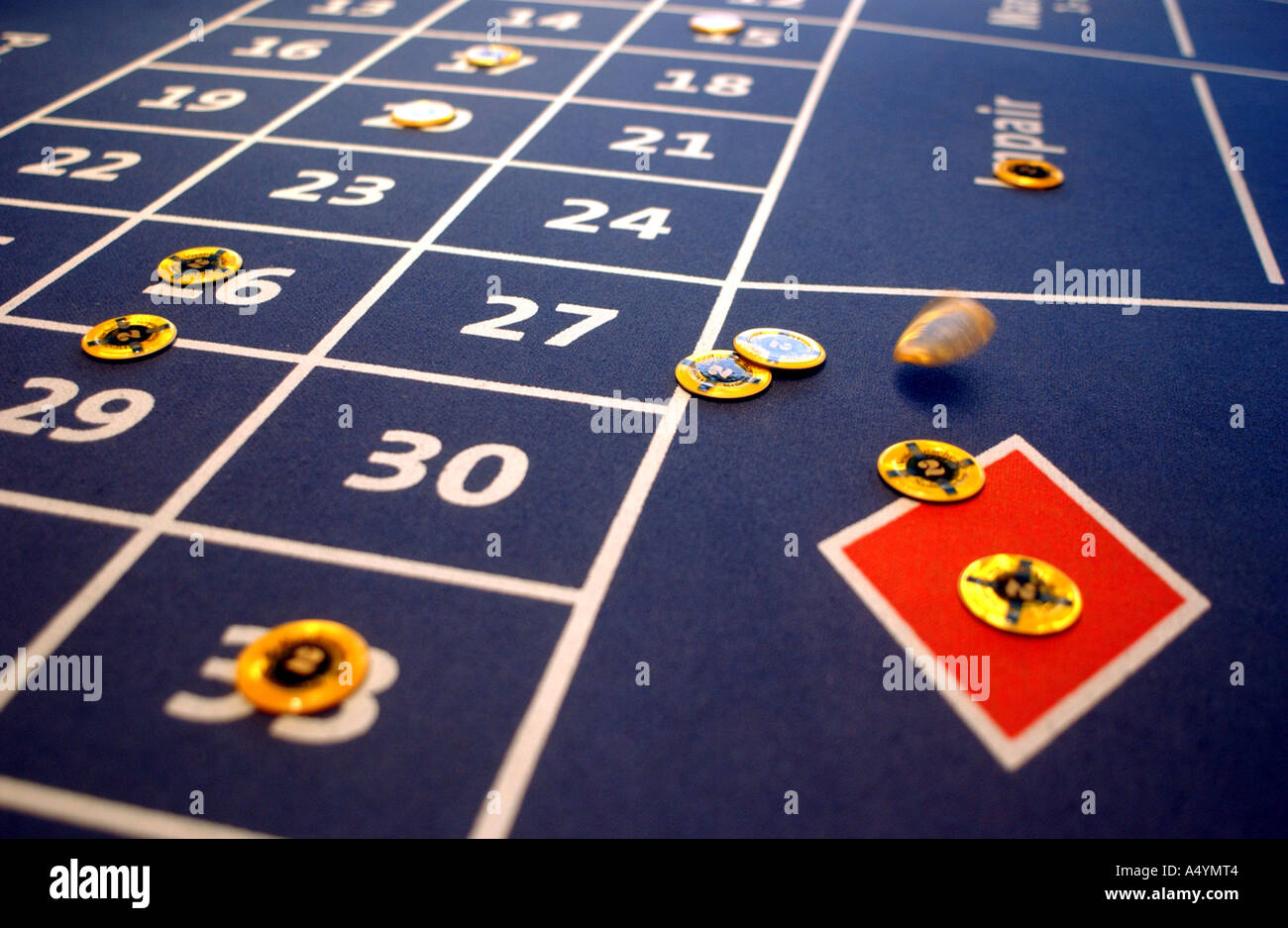 Casino in Berlin Mitte. Pool, Chip am Roulette-Tisch. Stockfoto
