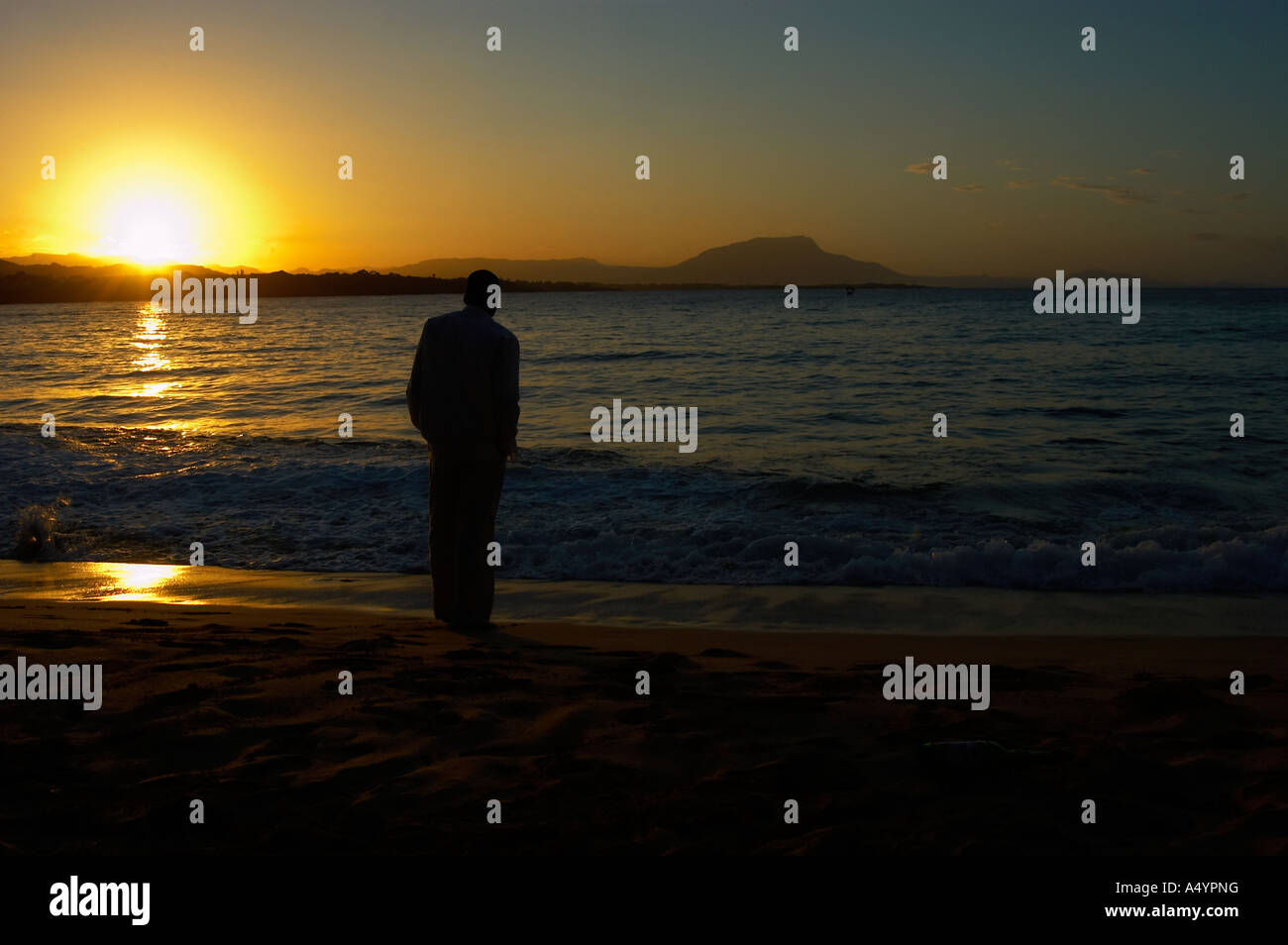 Sonnenuntergang am Strand von Sosua in der Dominikanischen Republik Stockfoto