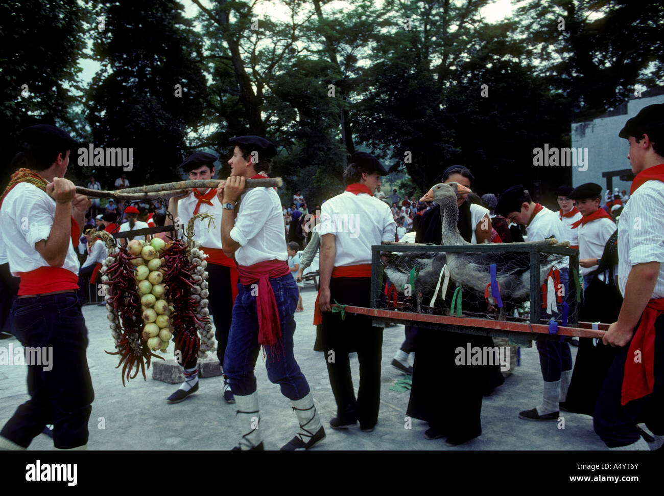 Französisch, Baskisch, Menschen, junge Männer, Noce baskischen, französischen Baskenland, Stadt, Saint-Etienne-de-Baigorry, Frankreich Stockfoto