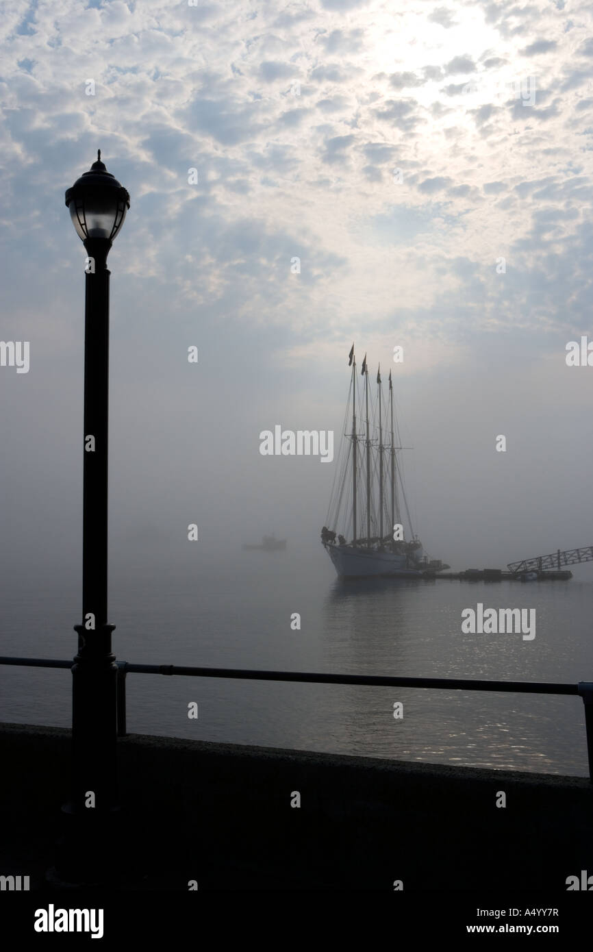 Nebel in Bar Harbor verdeckt die Sicht auf die Margaret Todd ein vier Mast-Schoner Morgen Maine Stockfoto