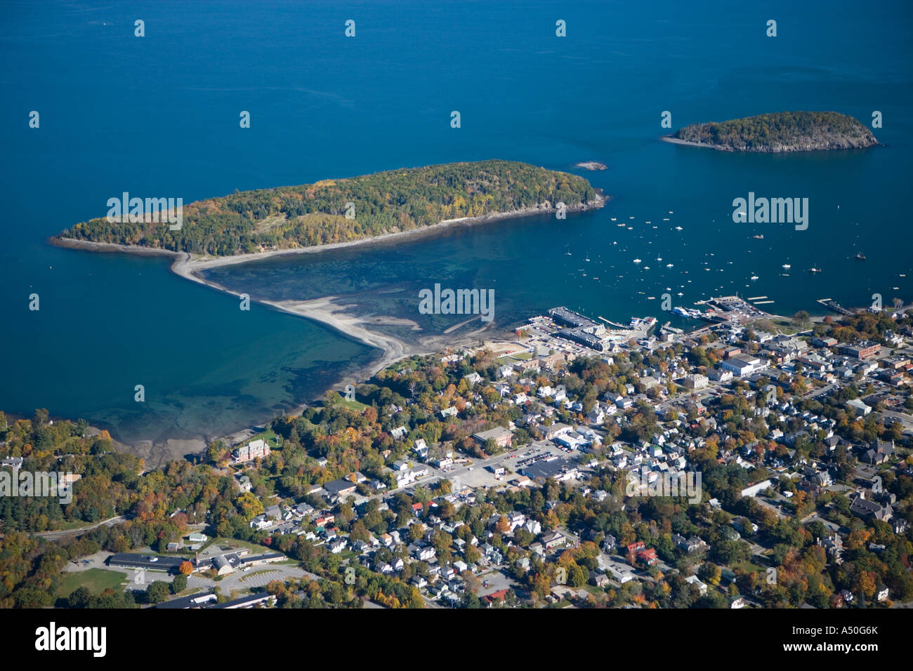 Bar Harbor, Maine aus der Luft USA Stockfoto
