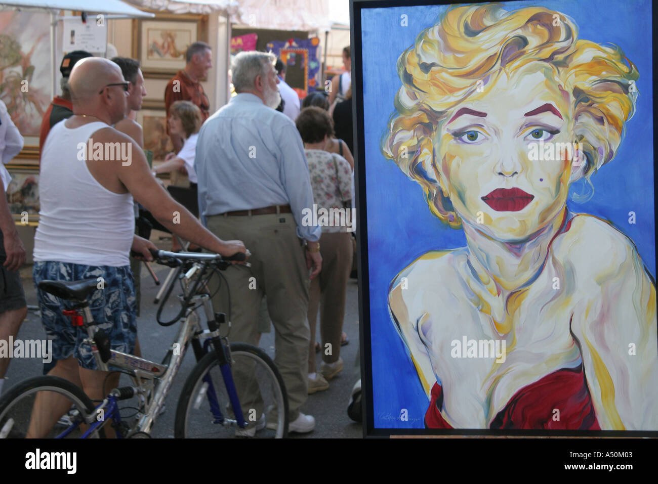 Ft. Fort Lauderdale Florida, Las Olas Art Festival, Festivals, Feier, Messe, Marilyn Monroe Malerei, Menschenmenge, Besucher reisen Reise Tour Touristentour Stockfoto