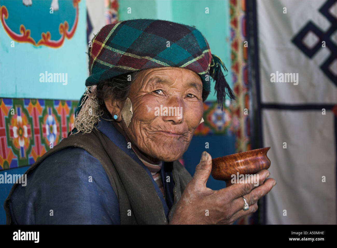 Yak Butter Teatime, Junpa, Tibet Stockfoto